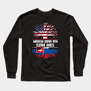 American Grown with Slovak Roots USA Flag Long Sleeve T-Shirt